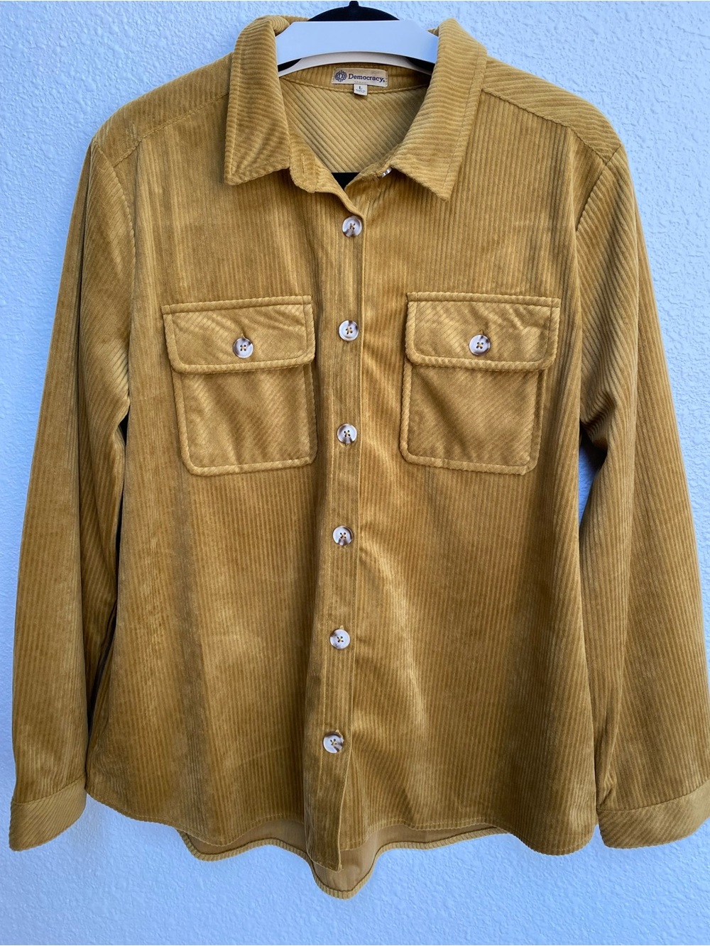 Democracy Corduroy Button-Front Overshirt in Golden Mustard - Size Large